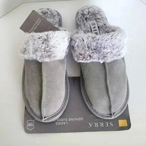 SERRA Genuine Suede Slippers Faux Fur Lining.  (NEW)